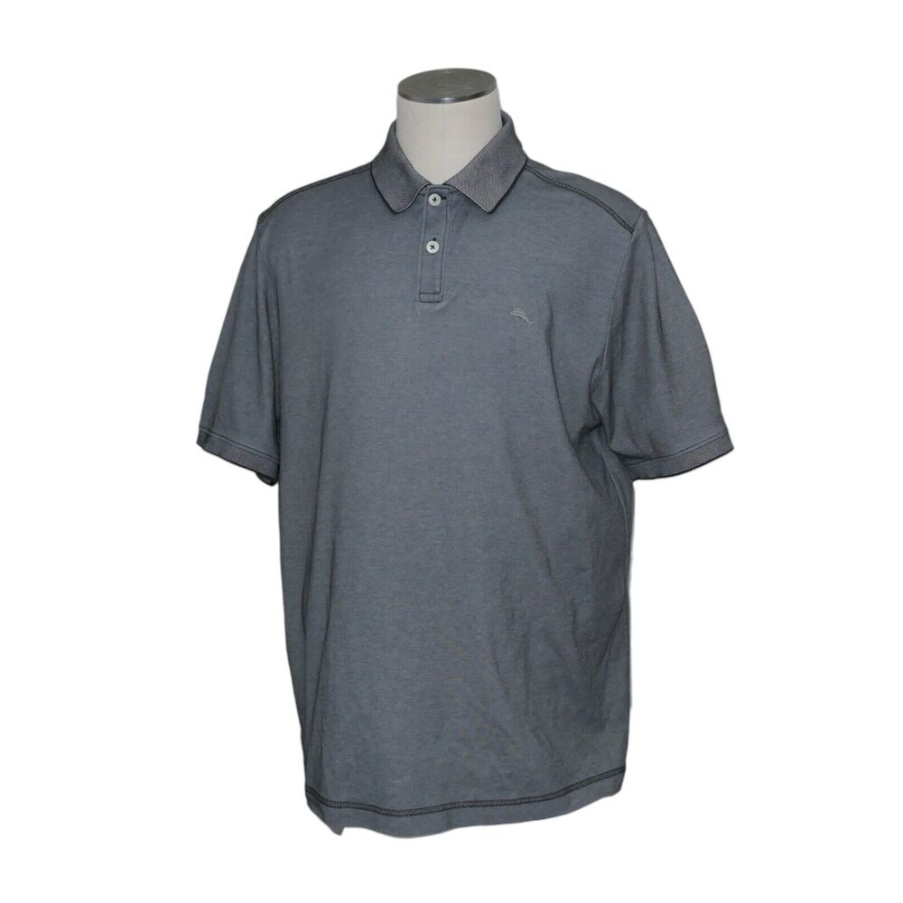 Tommy Bahama XL Men's Short Sleeve Polo Gray Logo Chest Supima Cotton Blend EUC